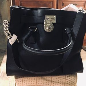 Michael Kors Hamilton black leather tote